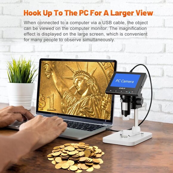 Microscope, LCD Digital Coin Microscope 1000x, Coin Magnifier with 8 Adjustable - Picture 4 of 9